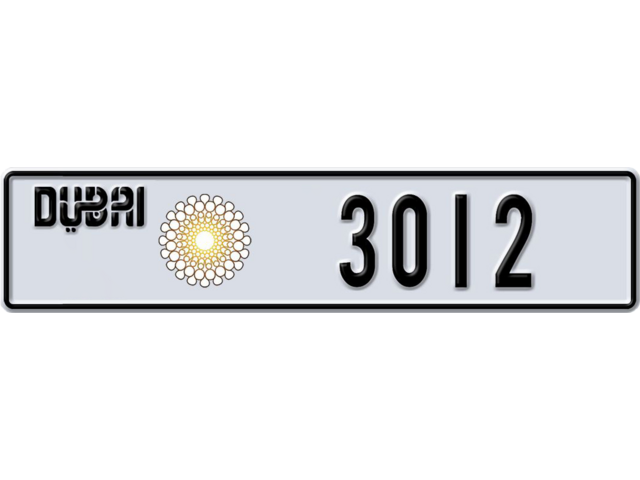 Dubai Plate number M 3012 for sale - Long layout, Dubai logo, Full view