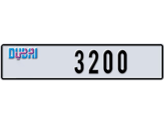 Dubai Plate number M 3200 for sale - Long layout, Dubai logo, Full view