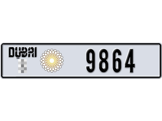 Dubai Plate number  * 9864 for sale - Long layout, Dubai logo, Full view