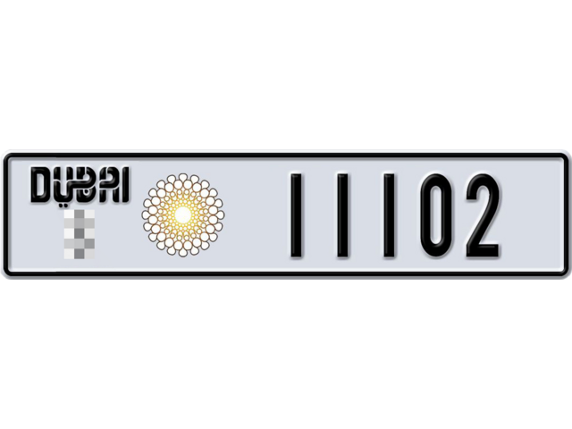 Dubai Plate number  * 11102 for sale - Long layout, Dubai logo, Full view