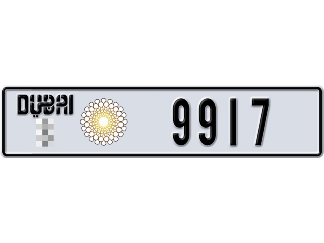 Dubai Plate number  * 9917 for sale - Long layout, Dubai logo, Full view