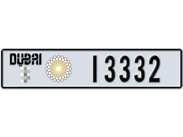 Dubai Plate number  * 13332 for sale - Long layout, Dubai logo, Full view