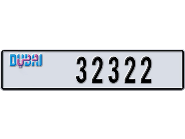 Dubai Plate number R 32322 for sale - Long layout, Dubai logo, Full view