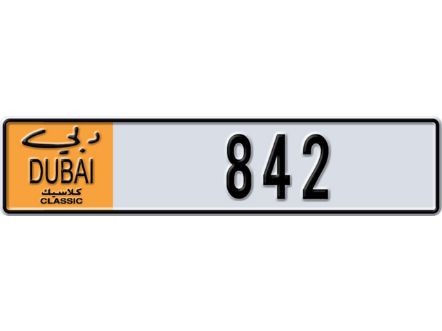 Dubai Plate number R 842 for sale - Long layout, Dubai logo, Full view