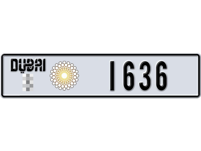 Dubai Plate number  * 1636 for sale - Long layout, Dubai logo, Full view