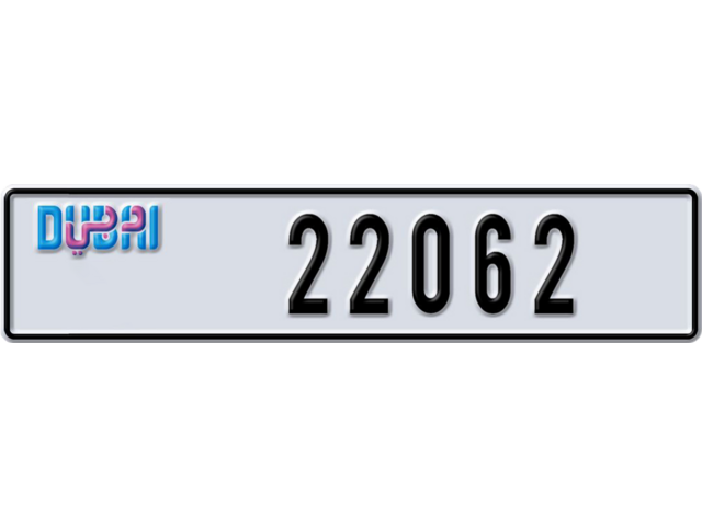 Dubai Plate number S 22062 for sale - Long layout, Dubai logo, Full view