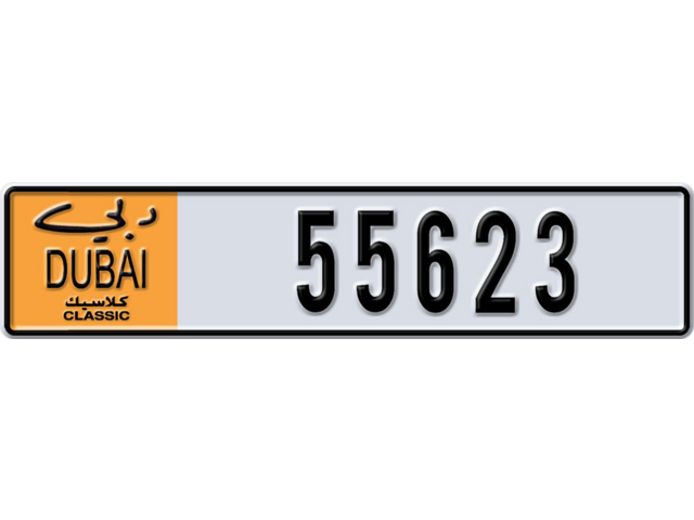 Dubai Plate number  * 55623 for sale - Long layout, Dubai logo, Full view