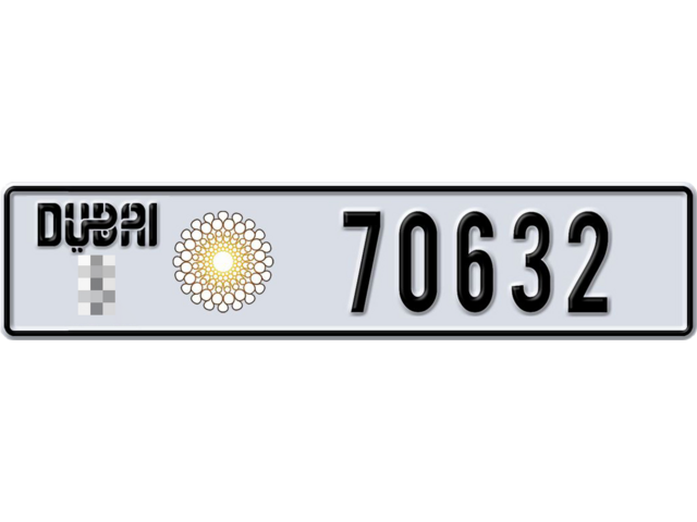 Dubai Plate number  * 70632 for sale - Long layout, Dubai logo, Full view