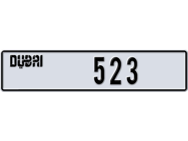 Dubai Plate number T 523 for sale - Long layout, Dubai logo, Full view