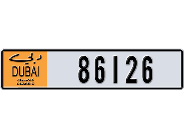 Dubai Plate number  * 86126 for sale - Long layout, Dubai logo, Full view