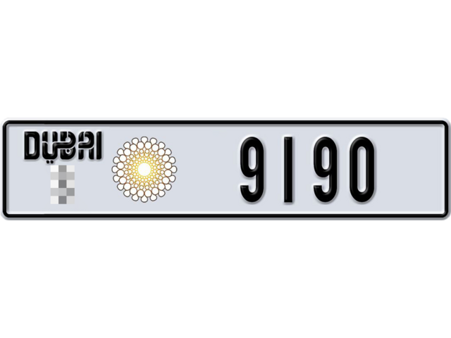 Dubai Plate number  * 9190 for sale - Long layout, Dubai logo, Full view