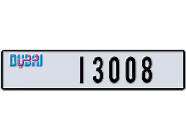 Dubai Plate number U 13008 for sale - Long layout, Dubai logo, Full view