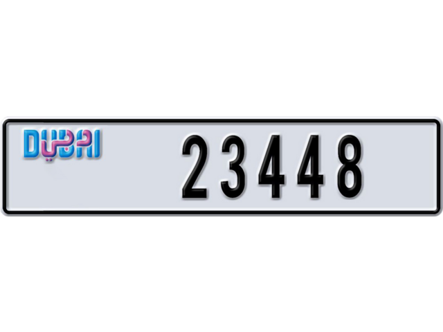 Dubai Plate number U 23448 for sale - Long layout, Dubai logo, Full view