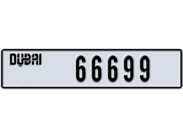 Dubai Plate number U 66699 for sale - Long layout, Dubai logo, Full view