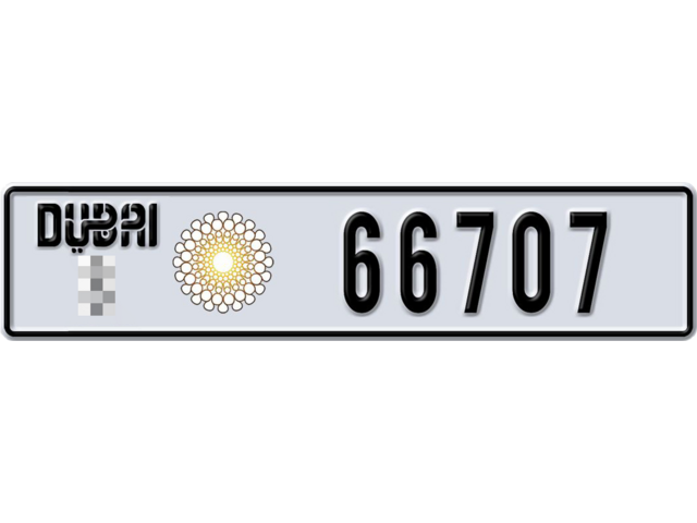 Dubai Plate number  * 66707 for sale - Long layout, Dubai logo, Full view