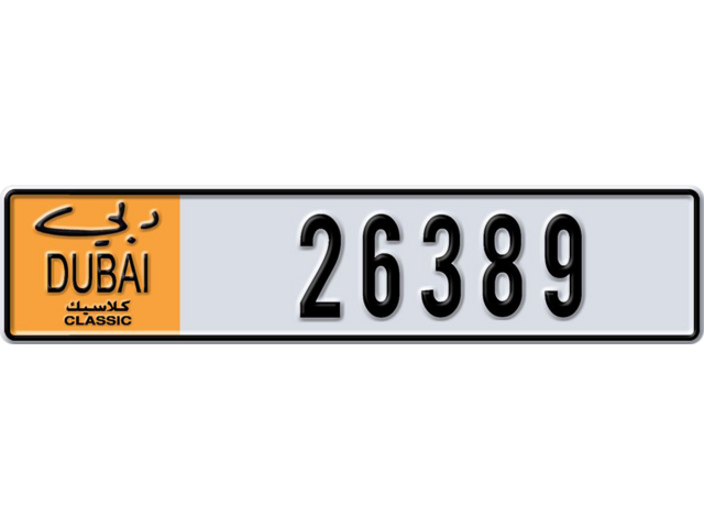 Dubai Plate number  * 26389 for sale - Long layout, Dubai logo, Full view