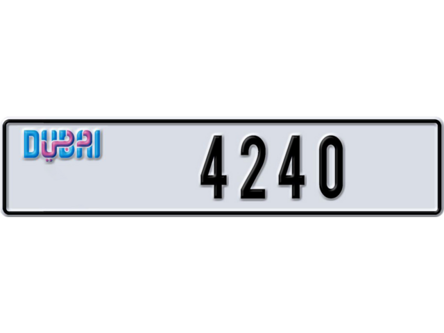 Dubai Plate number V 4240 for sale - Long layout, Dubai logo, Full view