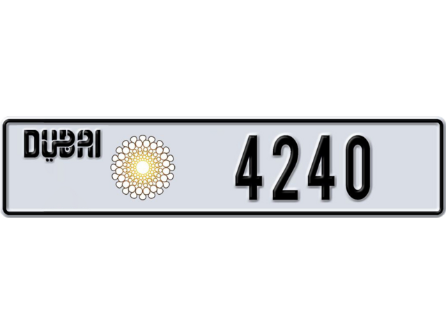 Dubai Plate number V 4240 for sale - Long layout, Dubai logo, Full view