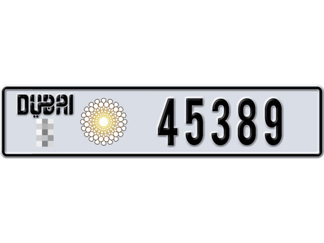 Dubai Plate number  * 45389 for sale - Long layout, Dubai logo, Full view