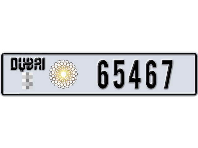 Dubai Plate number  * 65467 for sale - Long layout, Dubai logo, Full view