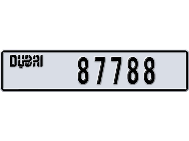 Dubai Plate number V 87788 for sale - Long layout, Dubai logo, Full view