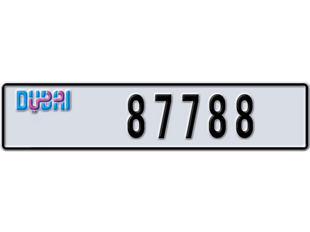 Dubai Plate number V 87788 for sale - Long layout, Dubai logo, Full view