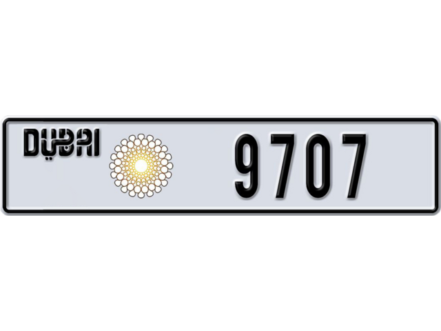 Dubai Plate number V 9707 for sale - Long layout, Dubai logo, Full view