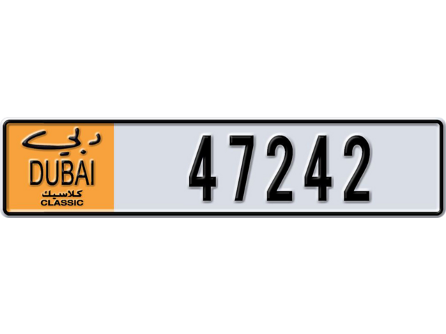 Dubai Plate number W 47242 for sale - Long layout, Dubai logo, Full view