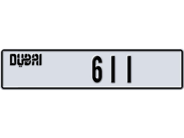 Dubai Plate number W 611 for sale - Long layout, Dubai logo, Full view