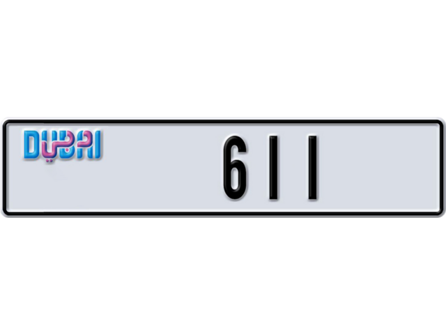 Dubai Plate number W 611 for sale - Long layout, Dubai logo, Full view