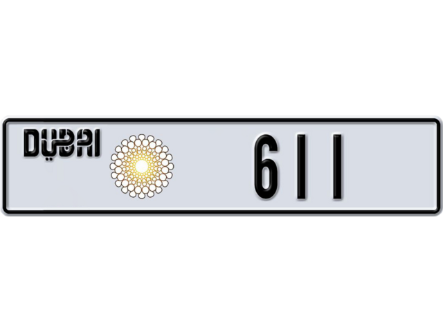 Dubai Plate number W 611 for sale - Long layout, Dubai logo, Full view