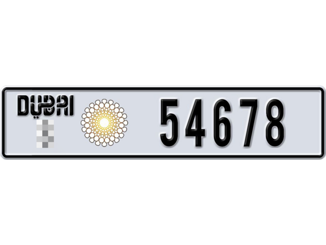 Dubai Plate number  * 54678 for sale - Long layout, Dubai logo, Full view