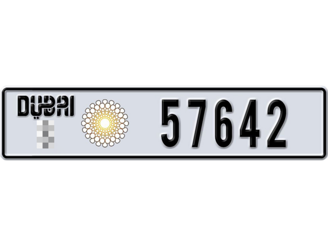 Dubai Plate number  * 57642 for sale - Long layout, Dubai logo, Full view