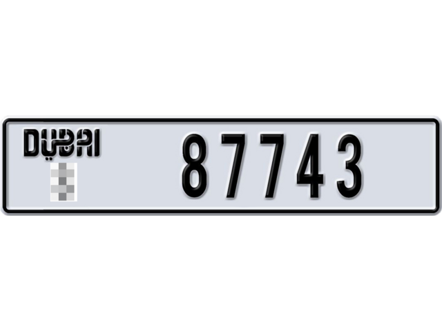 Dubai Plate number  * 87743 for sale - Long layout, Dubai logo, Full view