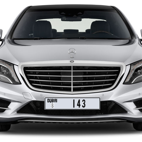 Dubai Plate number  * 143 for sale - Long layout, Dubai logo, Сlose view