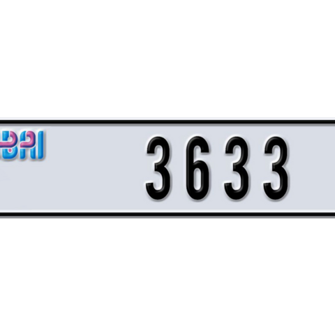 Dubai Plate number A 3633 for sale - Long layout, Dubai logo, Сlose view