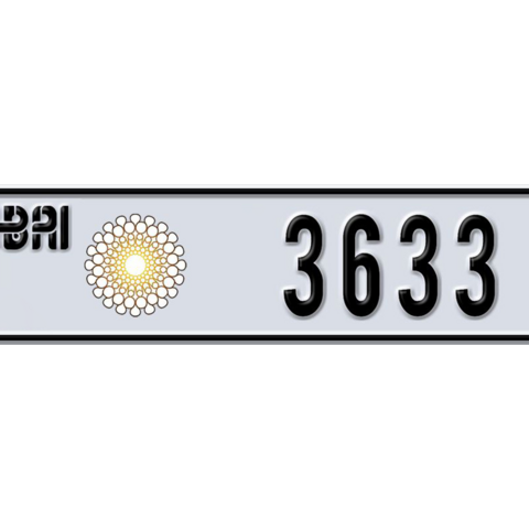 Dubai Plate number A 3633 for sale - Long layout, Dubai logo, Сlose view