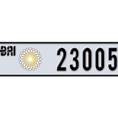 Dubai Plate number AA 23005 for sale - Long layout, Dubai logo, Сlose view