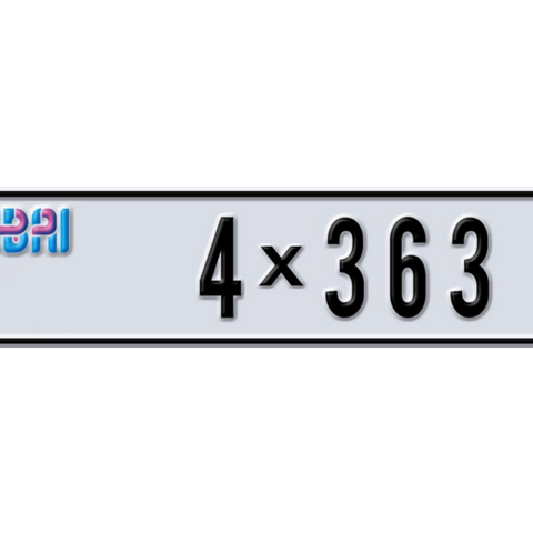 Dubai Plate number AA 4X363 for sale - Long layout, Dubai logo, Сlose view