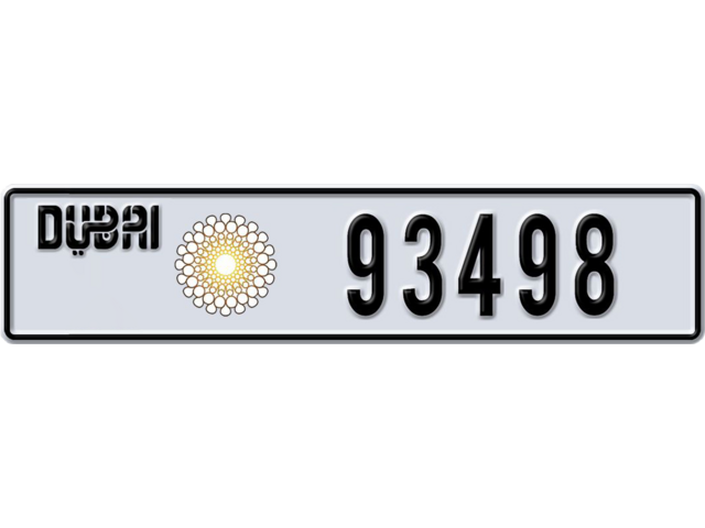 Dubai Plate number B 93498 for sale - Long layout, Dubai logo, Сlose view