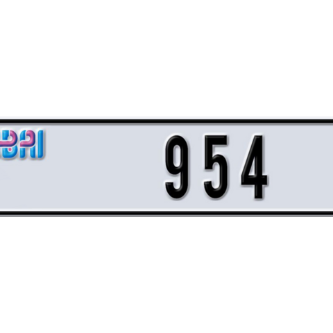 Dubai Plate number E 954 for sale - Long layout, Dubai logo, Сlose view