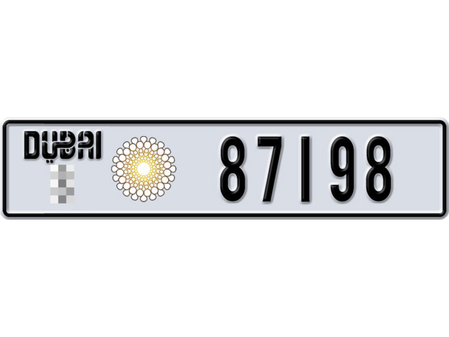 Dubai Plate number  * 87198 for sale - Long layout, Dubai logo, Сlose view