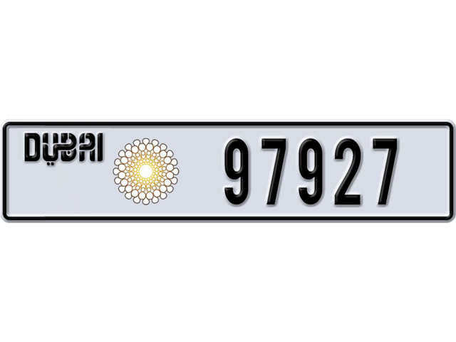 Dubai Plate number J 97927 for sale - Long layout, Dubai logo, Сlose view