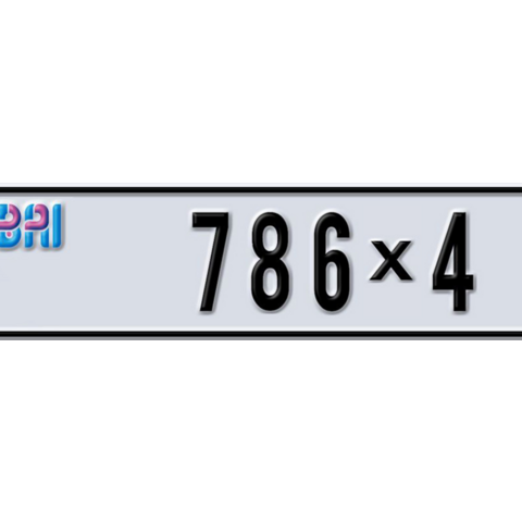 Dubai Plate number K 786X4 for sale - Long layout, Dubai logo, Сlose view