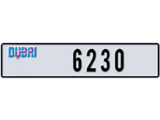 Dubai Plate number L 6230 for sale - Long layout, Dubai logo, Сlose view