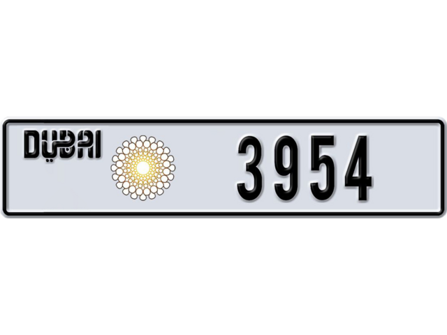 Dubai Plate number M 3954 for sale - Long layout, Dubai logo, Сlose view