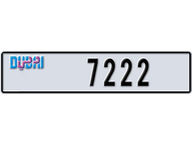 Dubai Plate number M 7222 for sale - Long layout, Dubai logo, Сlose view