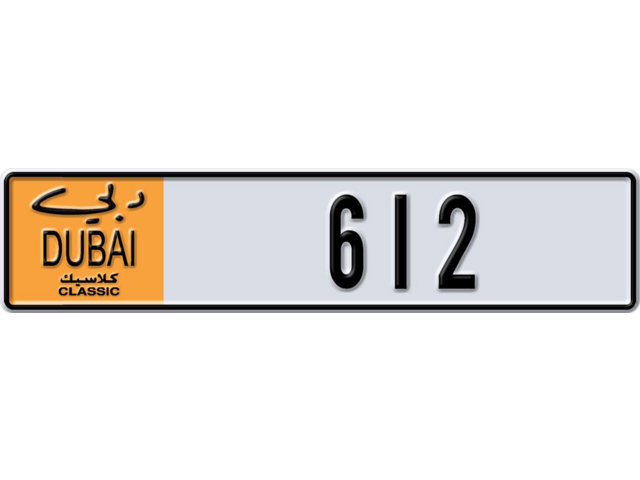 Dubai Plate number O 612 for sale - Long layout, Dubai logo, Сlose view