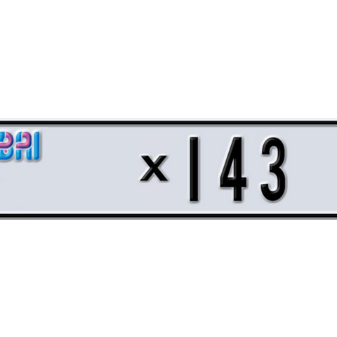 Dubai Plate number O X143 for sale - Long layout, Dubai logo, Сlose view