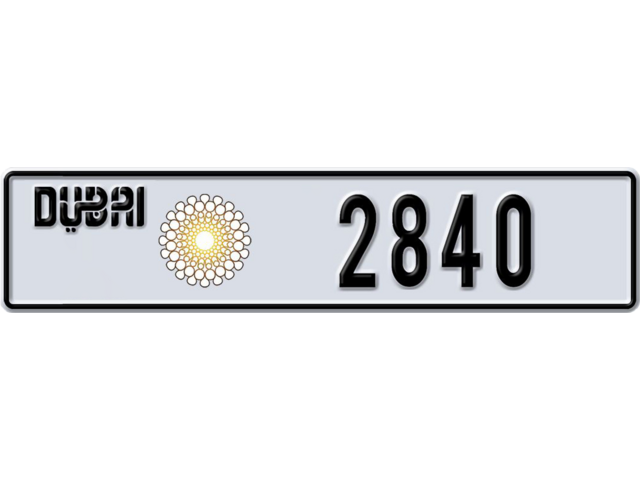 Dubai Plate number Q 2840 for sale - Long layout, Dubai logo, Сlose view